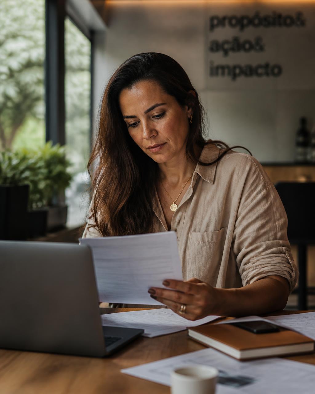 Empreendedora analisando informações antes de investir em uma franquia